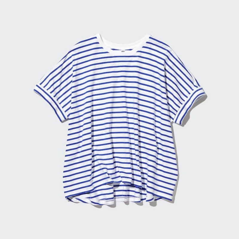 Uniqlo Cotton Striped French Sleeved Women's T Shirts White / Blue | BKICME649