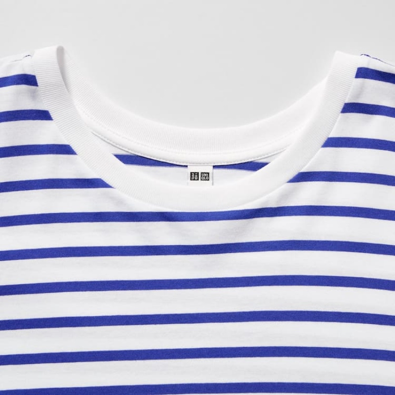 Uniqlo Cotton Striped French Sleeved Women's T Shirts White / Blue | BKICME649