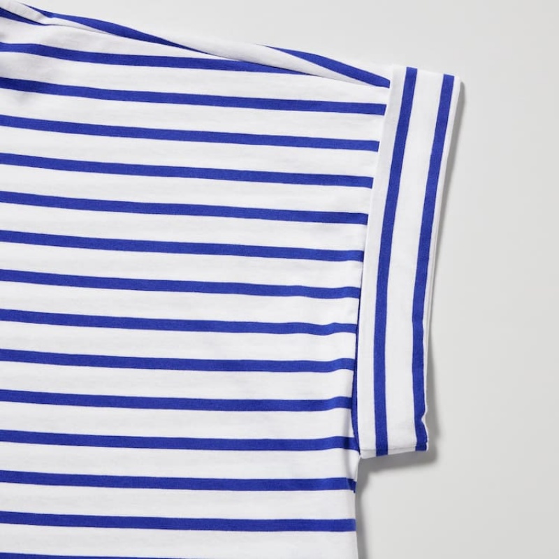 Uniqlo Cotton Striped French Sleeved Women's T Shirts White / Blue | BKICME649