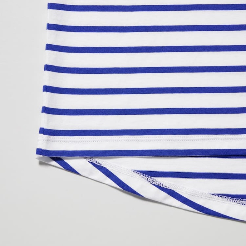 Uniqlo Cotton Striped French Sleeved Women's T Shirts White / Blue | BKICME649