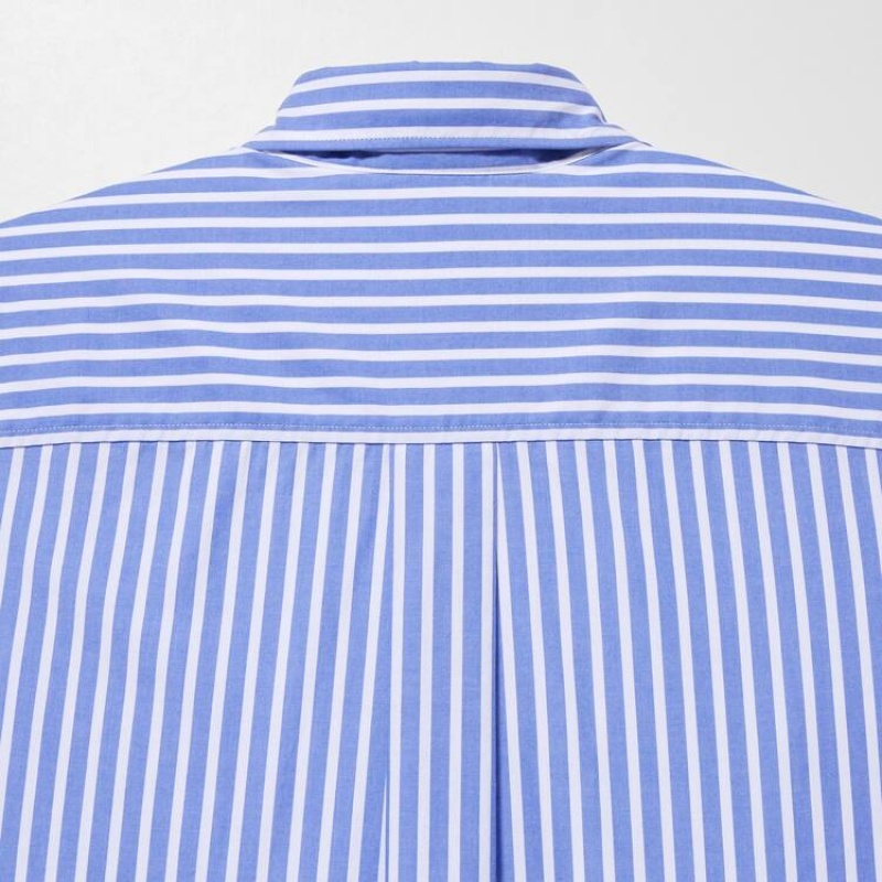 Uniqlo Cotton Striped Long Sleeved Women's Shirts Blue / White | UJNPAH945