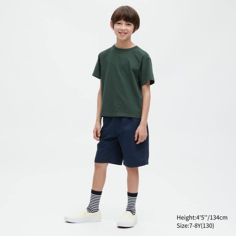 Uniqlo Cotton Twill Easy Kids' Shorts Navy | SDBLVN942