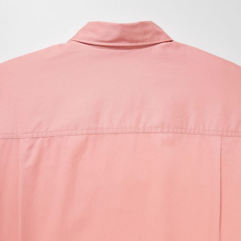 Uniqlo Cotton Twill Oversized Long Sleeved Women's Shirts Pink | OJNHRE917