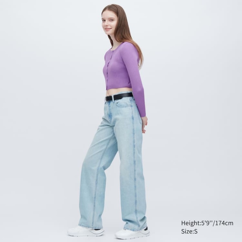 Uniqlo Cropped Crew Neck Women's Cardigan Purple | SMQIAY458