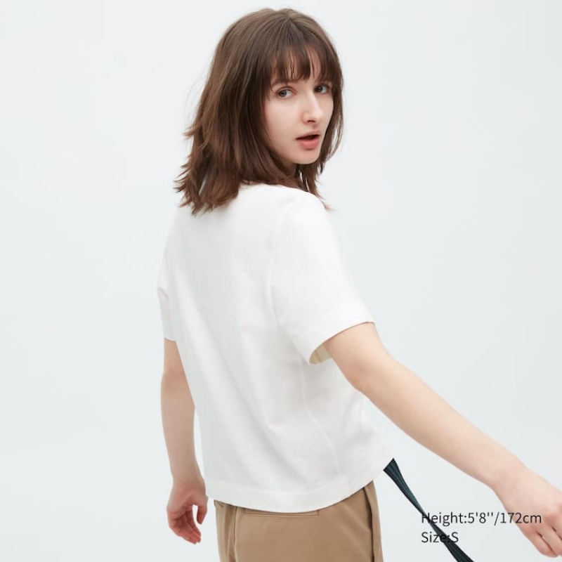 Uniqlo Cropped Relaxed Fit Short Sleeved Women's Shirts White | NWAVZC194