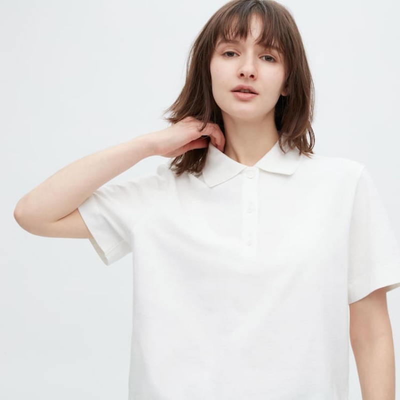 Uniqlo Cropped Relaxed Fit Short Sleeved Women's Shirts White | NWAVZC194