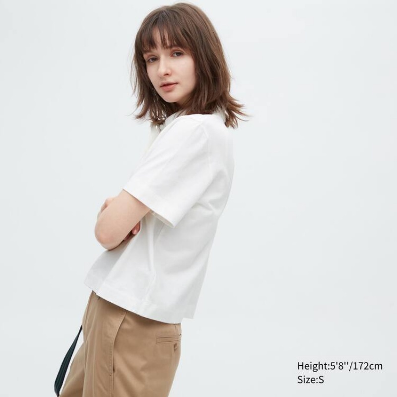 Uniqlo Cropped Relaxed Fit Short Sleeved Women's T Shirts White | ZEBKUN681