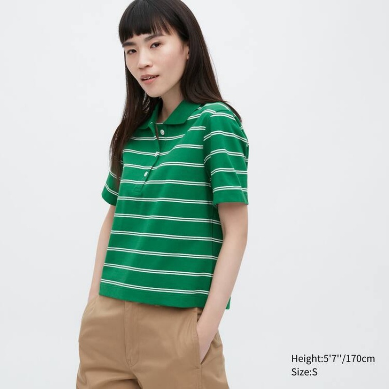 Uniqlo Cropped Relaxed Fit Striped Women\'s T Shirts Green | ELSTFX516