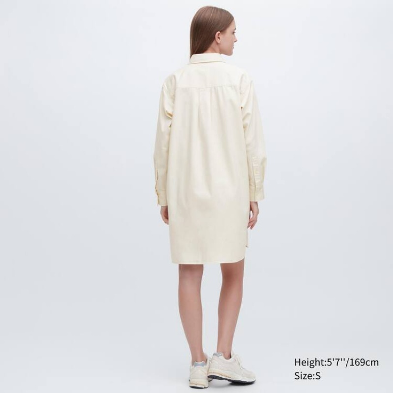 Uniqlo Denim Long Sleeved Women's Dress White | LBTOJN580