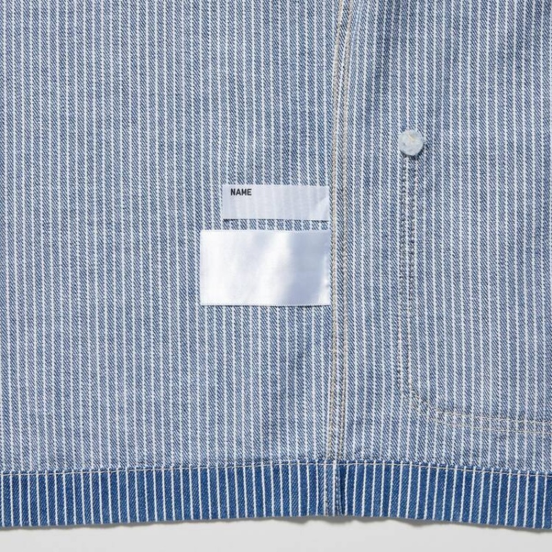 Uniqlo Denim Striped Overshirt Kids' Jackets Blue | DHEIMB692