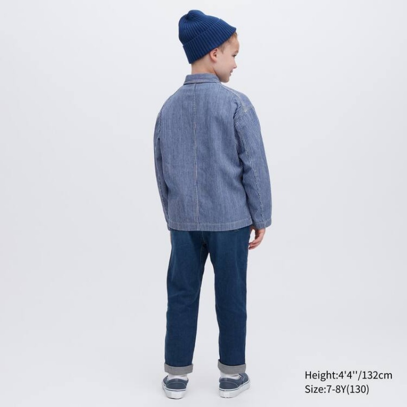 Uniqlo Denim Striped Overshirt Kids' Jackets Blue | DHEIMB692