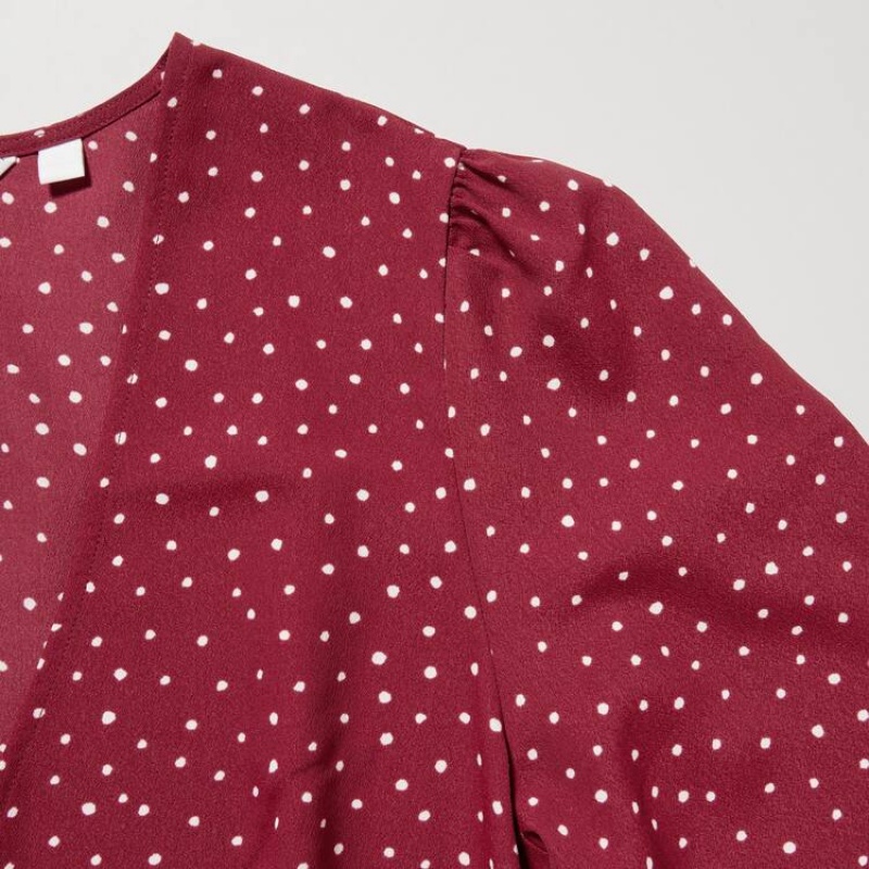 Uniqlo Dotted V Neck Long Sleeved Mini Women's Dress Red | FPZGOX568