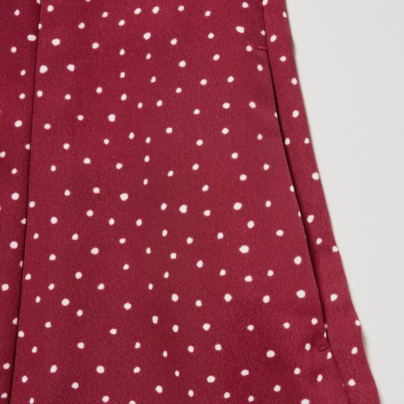 Uniqlo Dotted V Neck Long Sleeved Mini Women's Dress Red | FPZGOX568