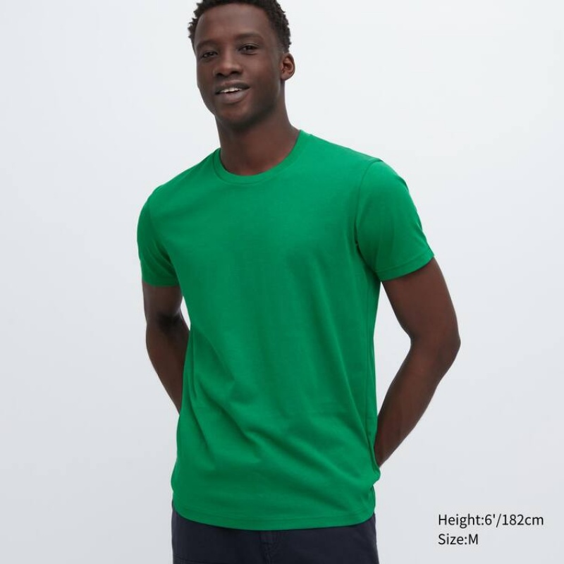 Uniqlo Dry Colour Crew Neck Short Sleeved Men\'s T Shirts Green | PNHFMQ982