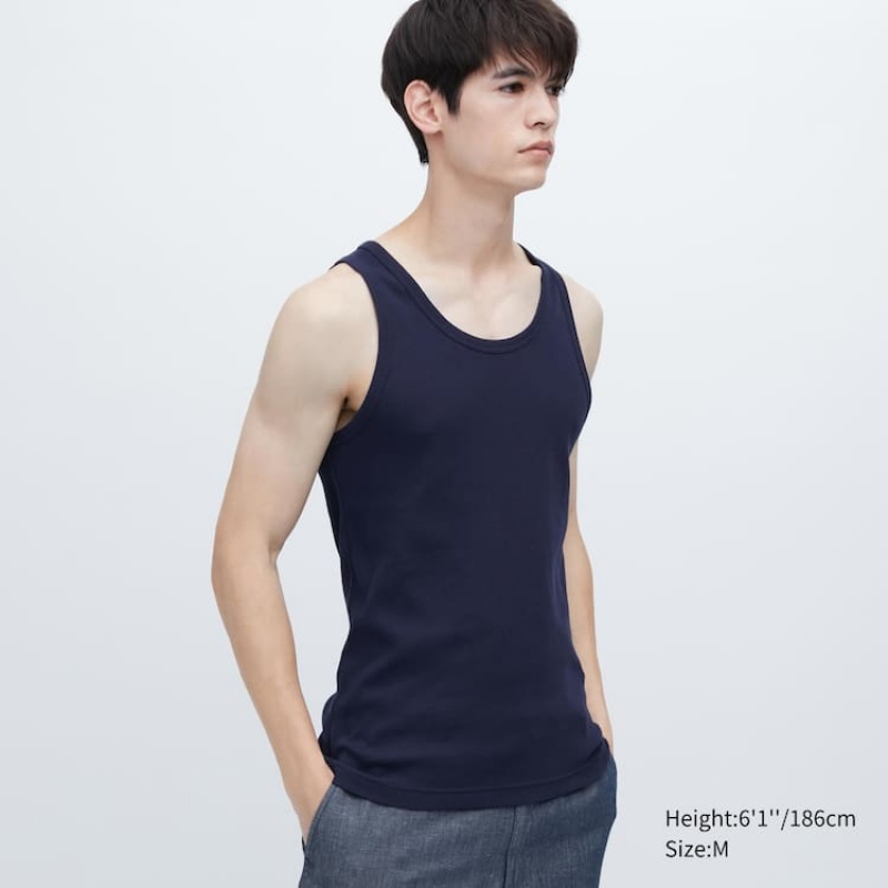 Uniqlo Dry Colour Ribbed Men\'s Loungewear Navy | RSKDMT732