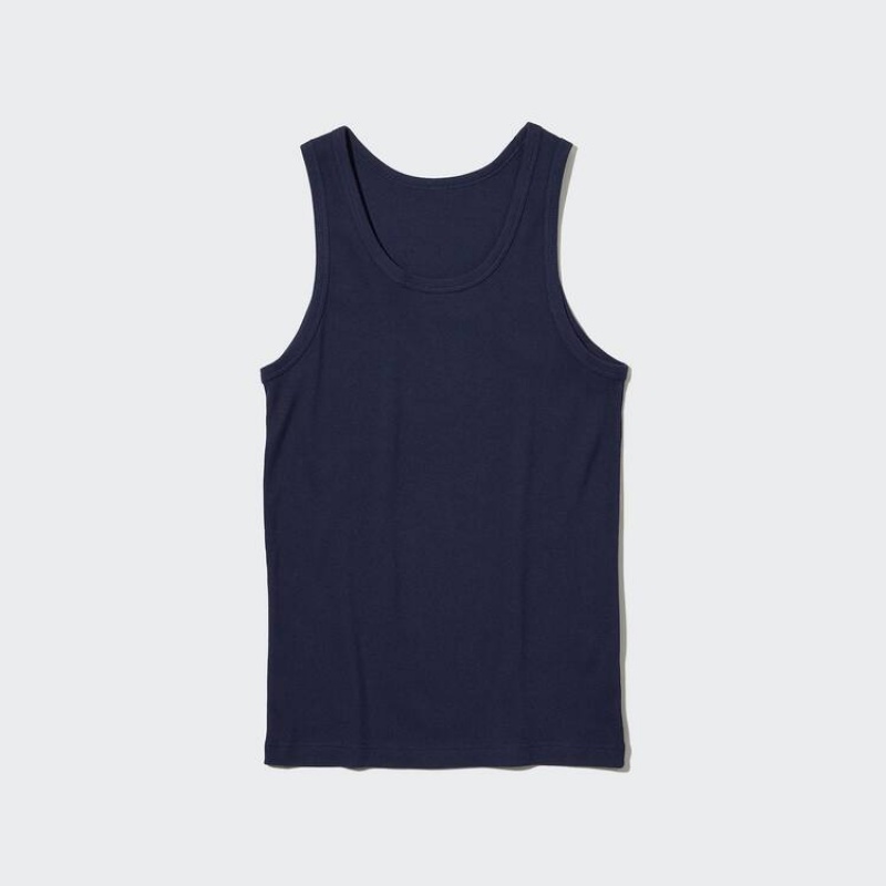 Uniqlo Dry Colour Ribbed Men's Tops Navy | NDVLCM263