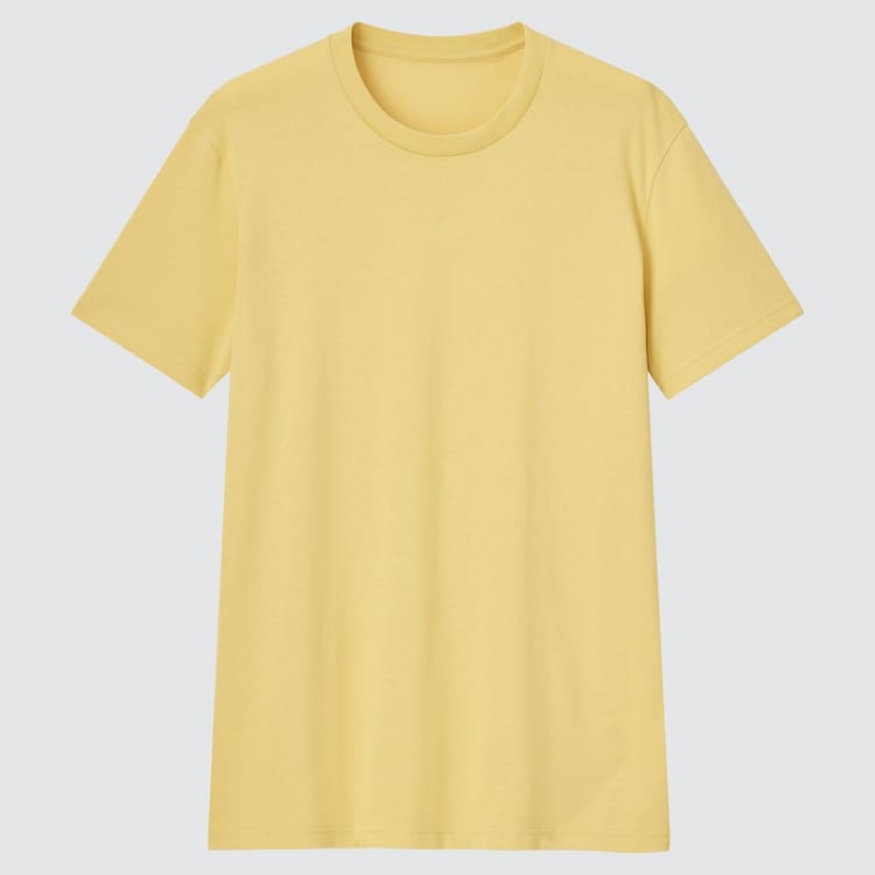 Uniqlo Dry Crew Neck Men\'s T Shirts Yellow | TIPCHY401