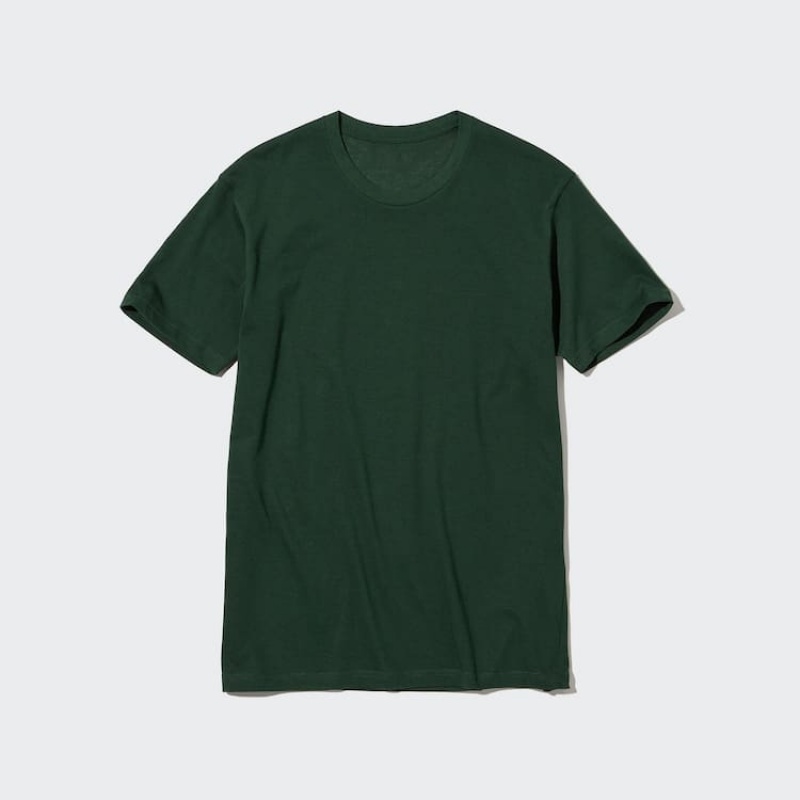 Uniqlo Dry Crew Neck Short Sleeved Men\'s T Shirts Dark Green | XSWUJQ571