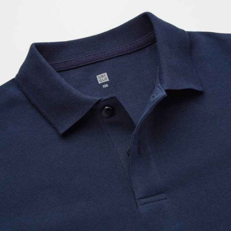 Uniqlo Dry Piqué (2021 Season) Kids' Polo Shirts Navy | FLCQGD056