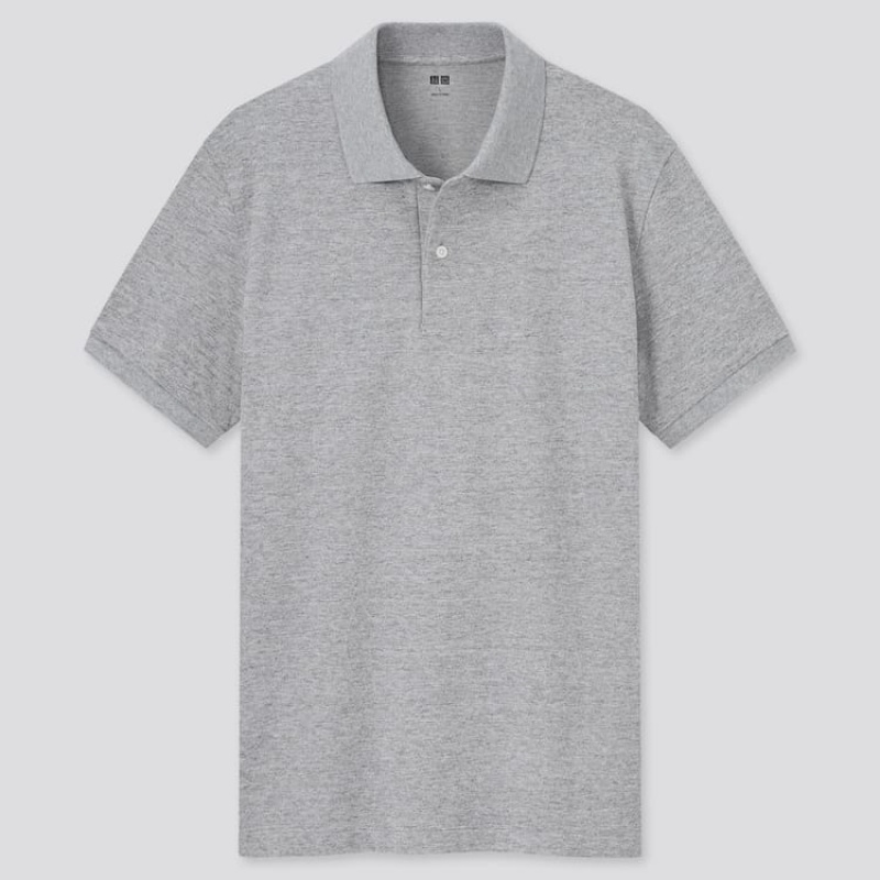 Uniqlo Dry Piqué (2021 Season) Men\'s Polo Shirts Grey | DWXFGM092