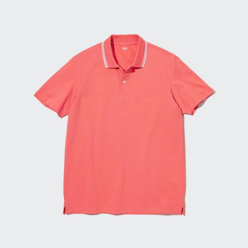 Uniqlo Dry Piqué Contrast Tip Men\'s Polo Shirts Pink | QLIXUF704