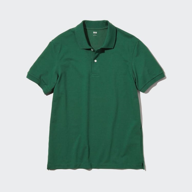 Uniqlo Dry Piqué Men\'s Polo Shirts Green | ONJKRC506