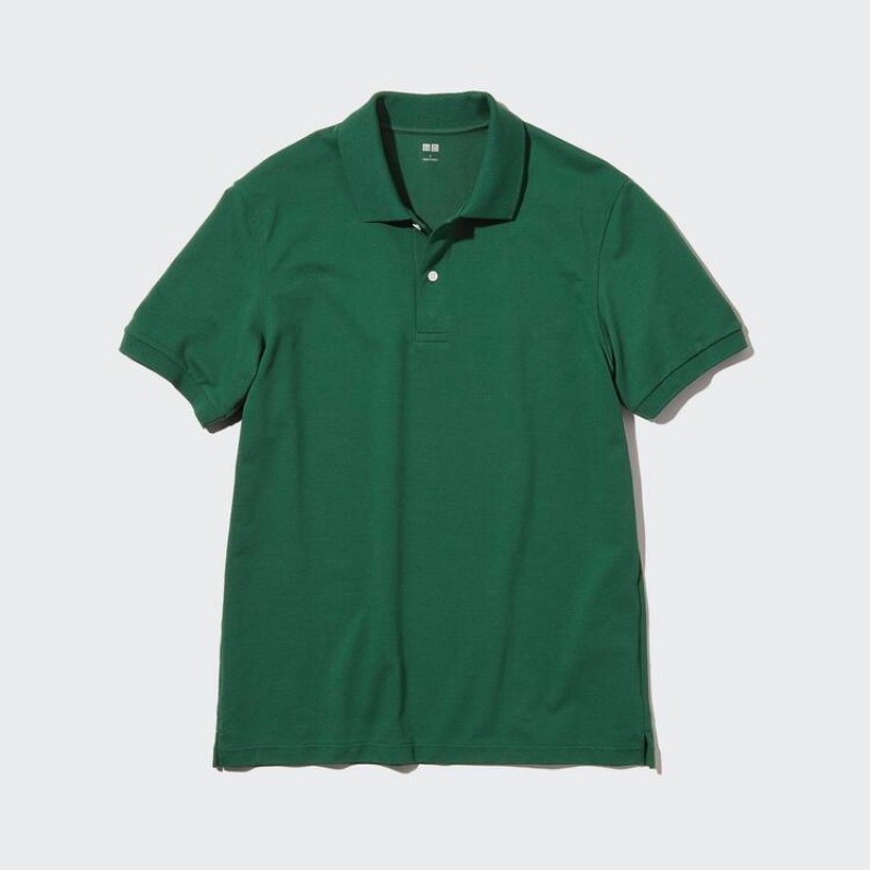 Uniqlo Dry Piqué Men\'s Polo Shirts Green | VNIRFW543