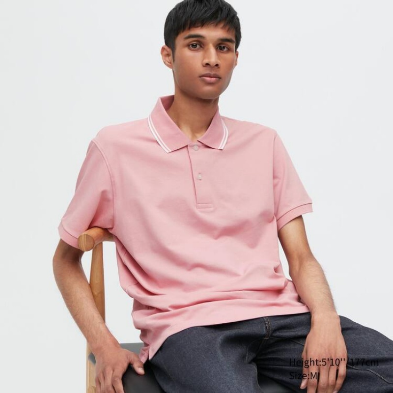 Uniqlo Dry Piqué Men\'s Polo Shirts Pink | YZTEAM754