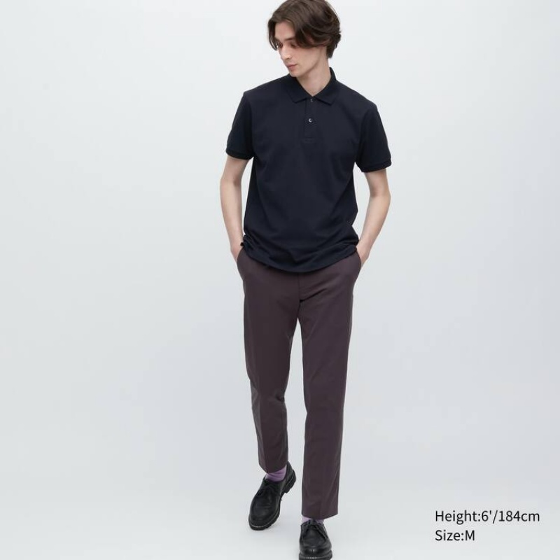 Uniqlo Dry Piqué Men's Polo Shirts Purple | ZWSIXT647