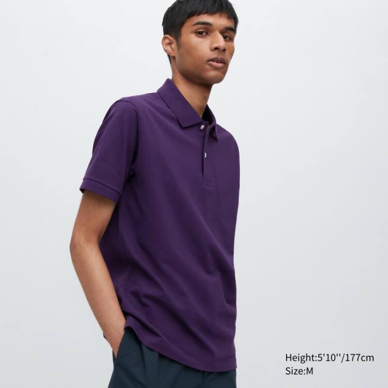 Uniqlo Dry Piqué Men\'s Polo Shirts Purple | ZWSIXT647