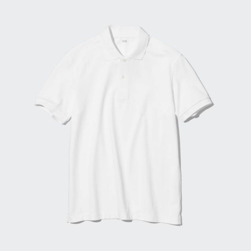 Uniqlo Dry Piqué Men\'s Polo Shirts White | ZHXBPU139