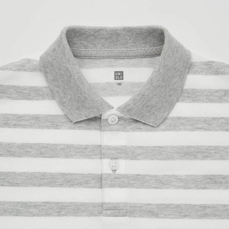 Uniqlo Dry Piqué Striped Kids' Polo Shirts Grey | PJQYZN035