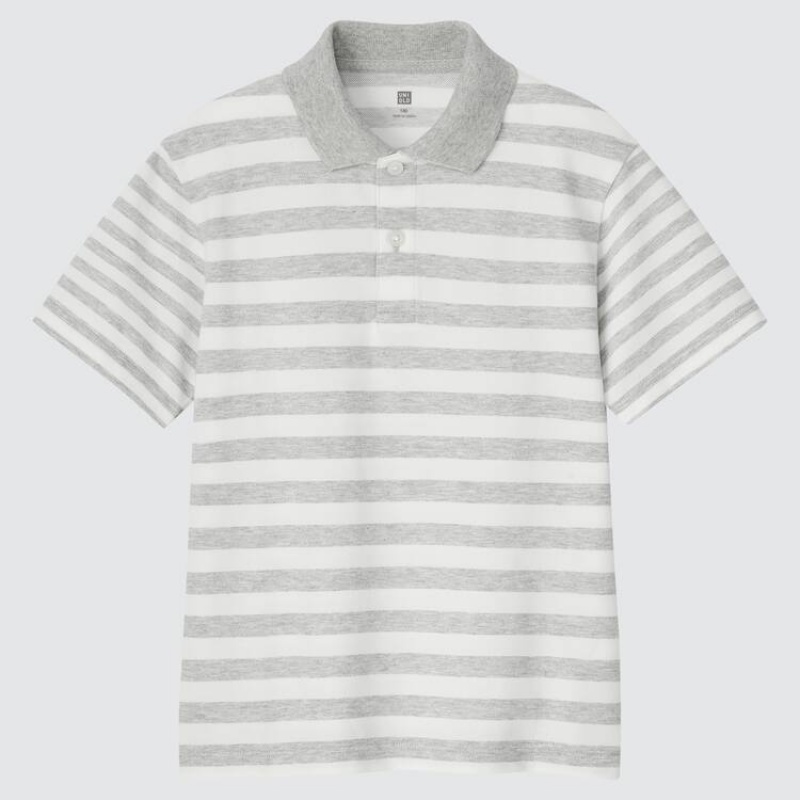 Uniqlo Dry Piqué Striped Kids\' Polo Shirts Grey | PJQYZN035