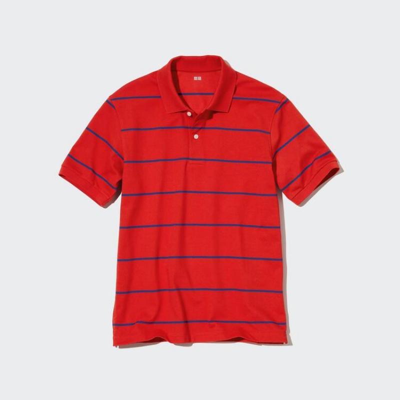 Uniqlo Dry Piqué Striped Men\'s Polo Shirts Red | QWTSIH850