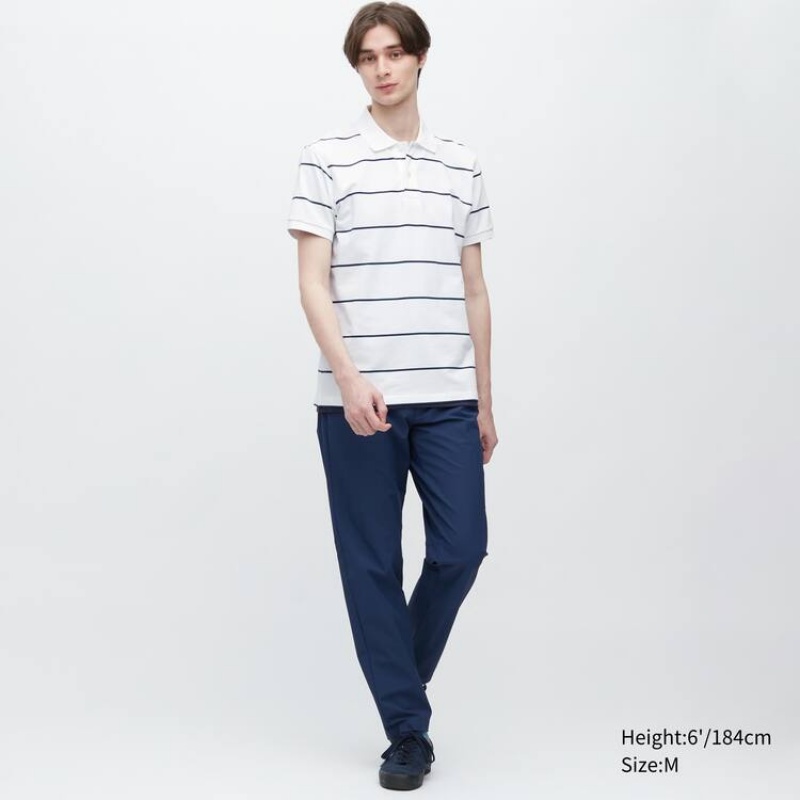 Uniqlo Dry Piqué Striped Men's Polo Shirts White | EHSPBX607