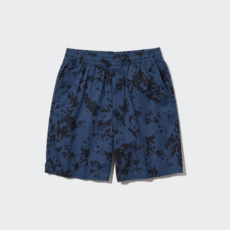 Uniqlo Dry Stretch Leaf Print Easy Men's Shorts Blue | PFBWIY150