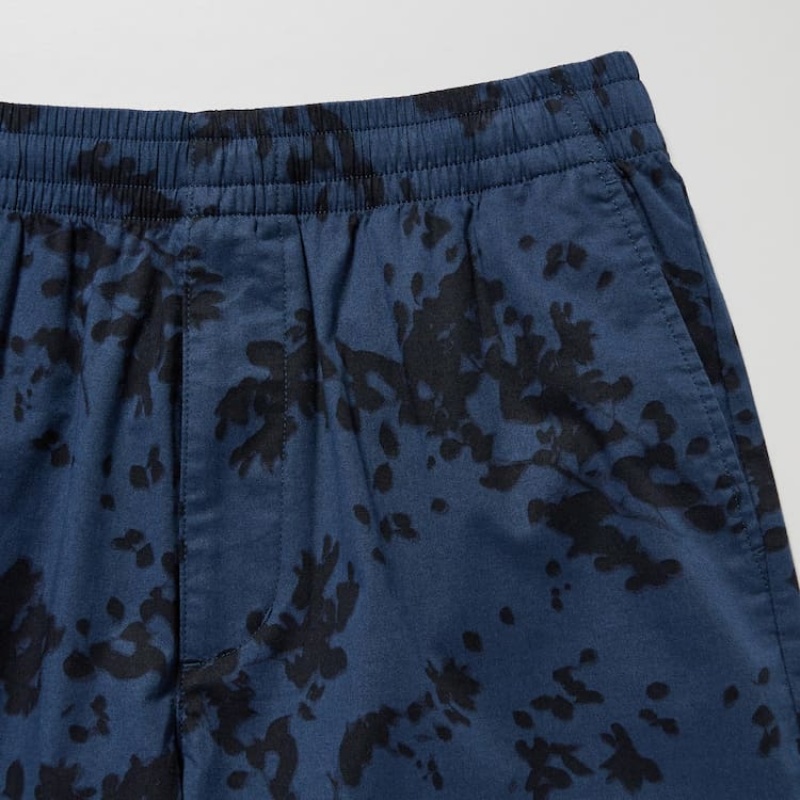 Uniqlo Dry Stretch Leaf Print Easy Men's Shorts Blue | PFBWIY150