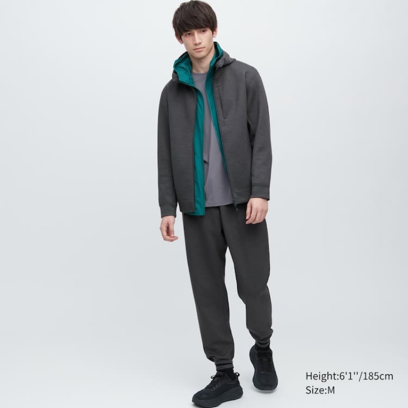 Uniqlo Dry Sweat Stretch Zipped Men's Hoodie Dark Grey | WABDXL327