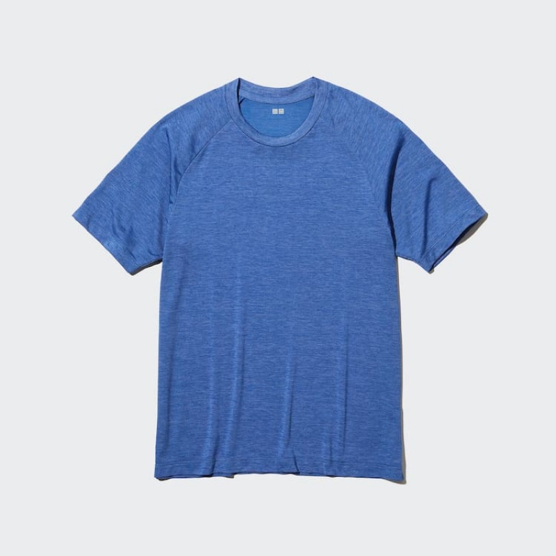 Uniqlo Dry-ex Crew Neck Men's T Shirts Blue | GRECKB180