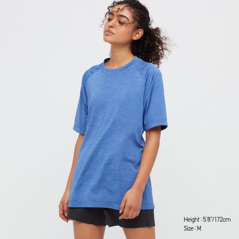 Uniqlo Dry-ex Crew Neck Men's T Shirts Blue | GRECKB180