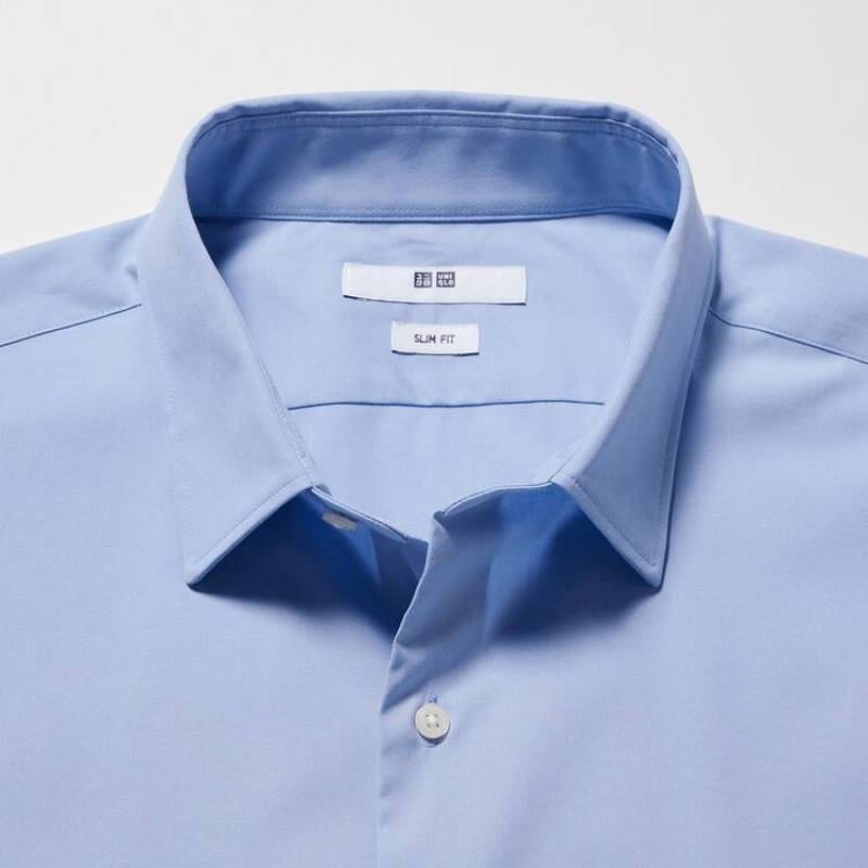 Uniqlo Easy Care Broadcloth Stretch Slim Fit (Regular Collar) Men's Shirts Blue | UKPAFC631