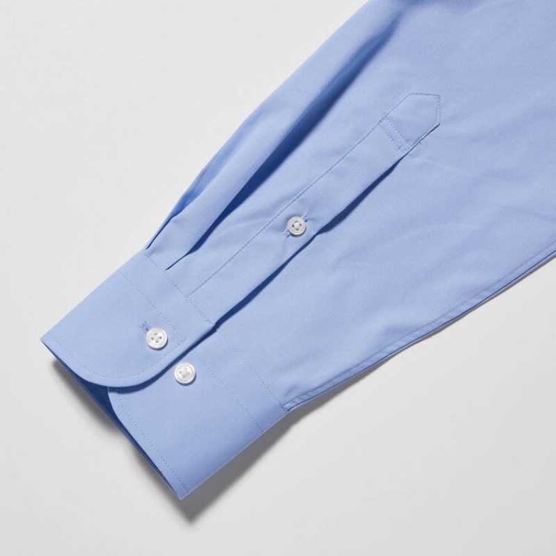 Uniqlo Easy Care Broadcloth Stretch Slim Fit (Regular Collar) Men's Shirts Blue | UKPAFC631