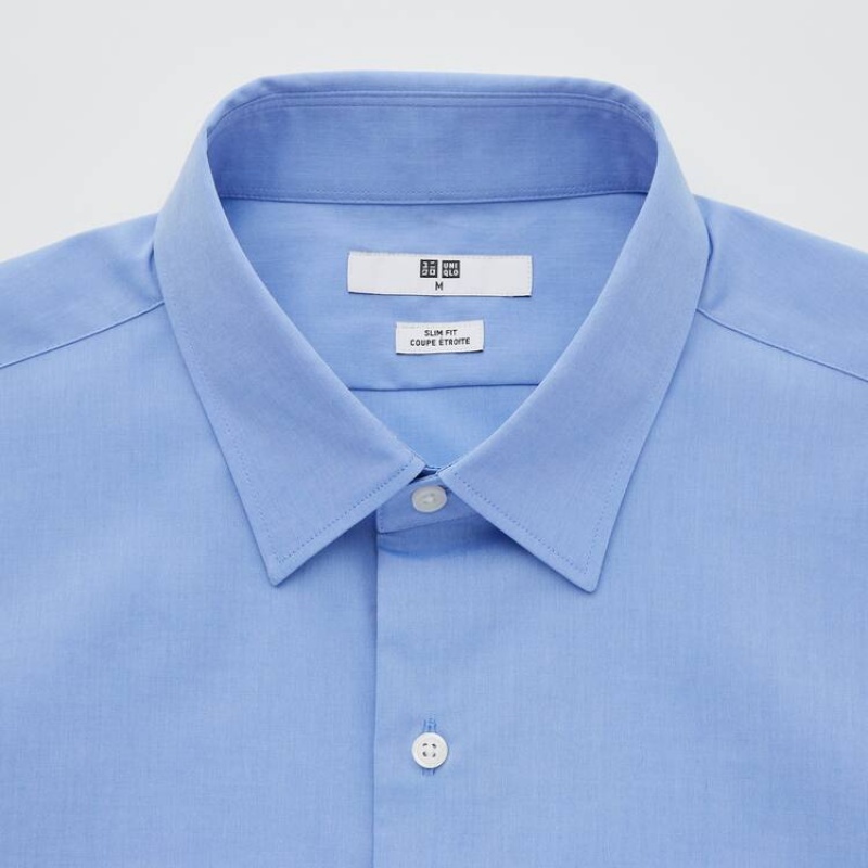 Uniqlo Easy Care Broadcloth Stretch Slim Fit (Regular Collar) Men's Shirts Blue | EXJCMB534