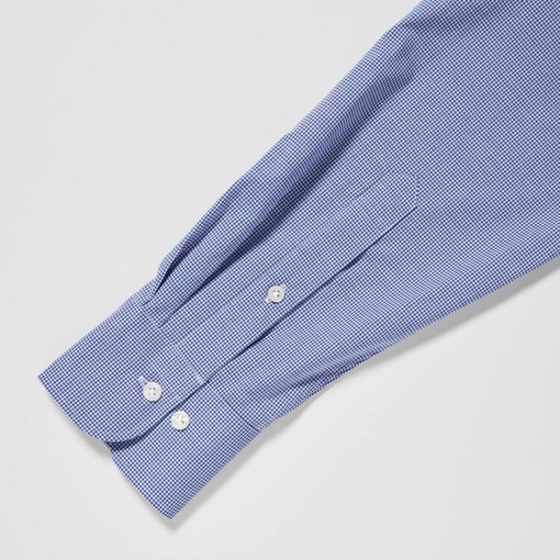 Uniqlo Easy Care Broadcloth Stretch Slim Fit (Semi-cutaway Collar) Men's Shirts Blue | LUBWZD587