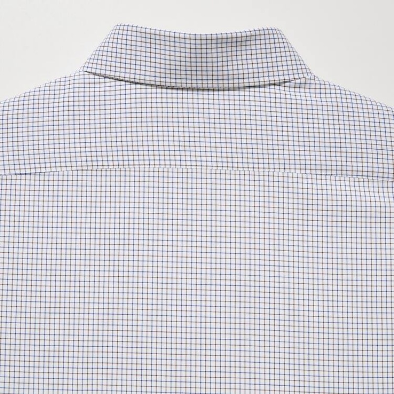 Uniqlo Easy Care Stretch Slim Fit Checked (Button-down Collar) Men's Shirts Brown | ECZRVI743