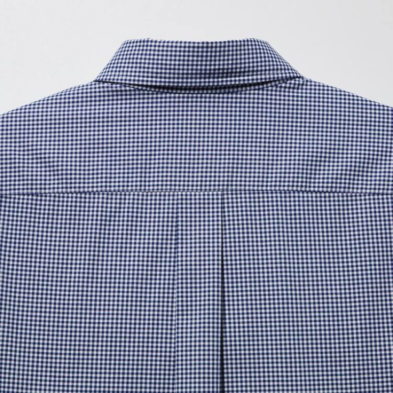 Uniqlo Extra Fine Cotton Broadcloth Checked (Button-down Collar) Men's Shirts Blue | UCNEAH795