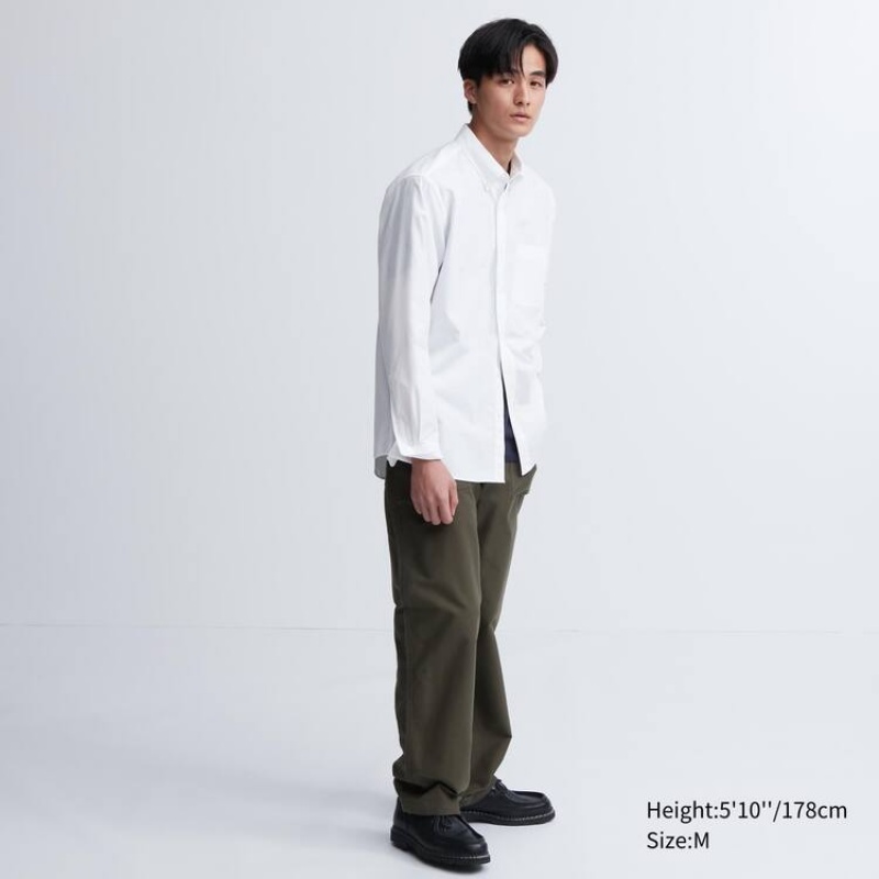 Uniqlo Extra Fine Cotton Broadcloth Long Sleeve Men's Shirts White | EZVWYB052