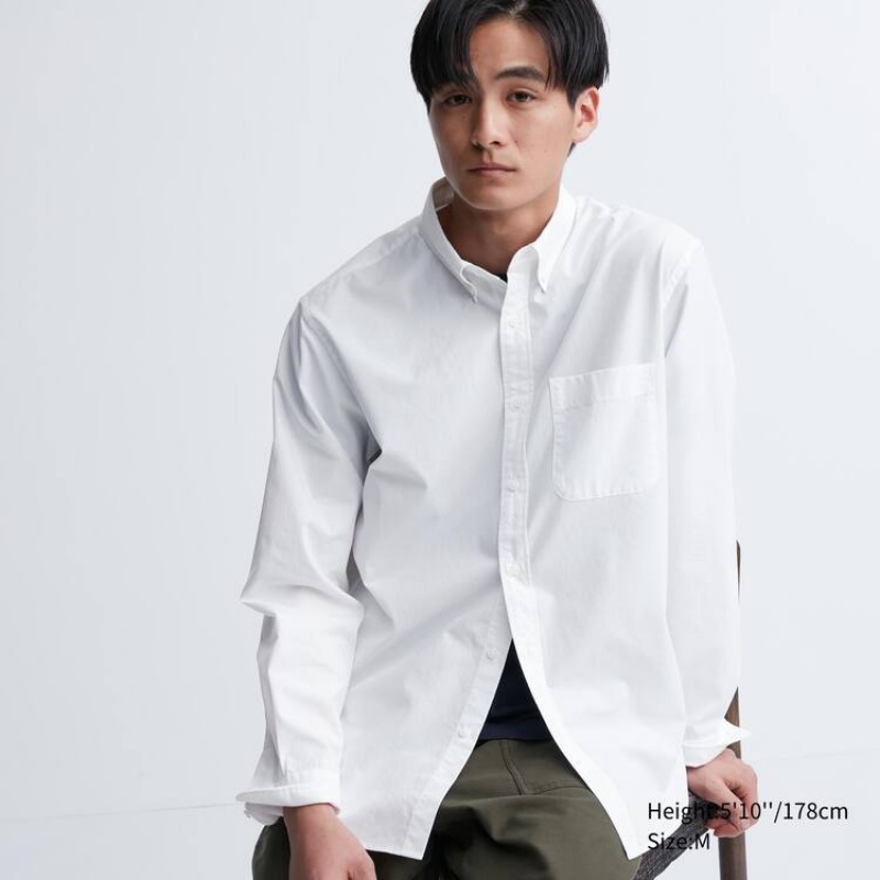 Uniqlo Extra Fine Cotton Broadcloth Long Sleeve Men\'s Shirts White | EZVWYB052