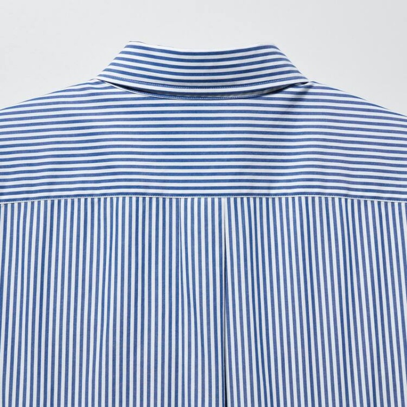 Uniqlo Extra Fine Cotton Broadcloth Regular Fit Striped (Button-down Collar) Men's Shirts Blue | ALVGFS421