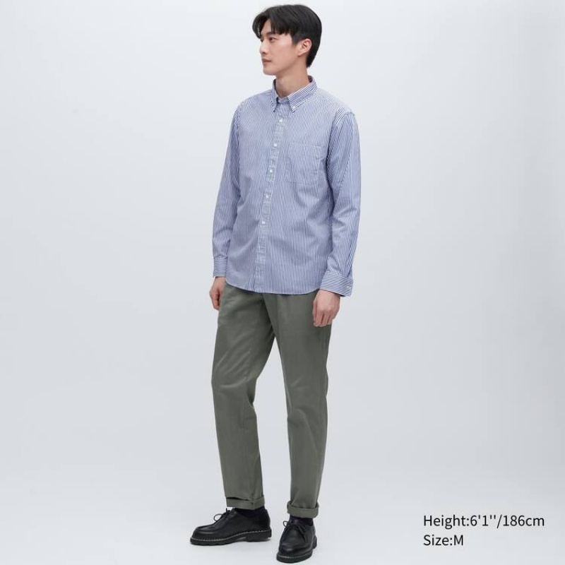 Uniqlo Extra Fine Cotton Broadcloth Regular Fit Striped (Button-down Collar) Men's Shirts Blue | ALVGFS421